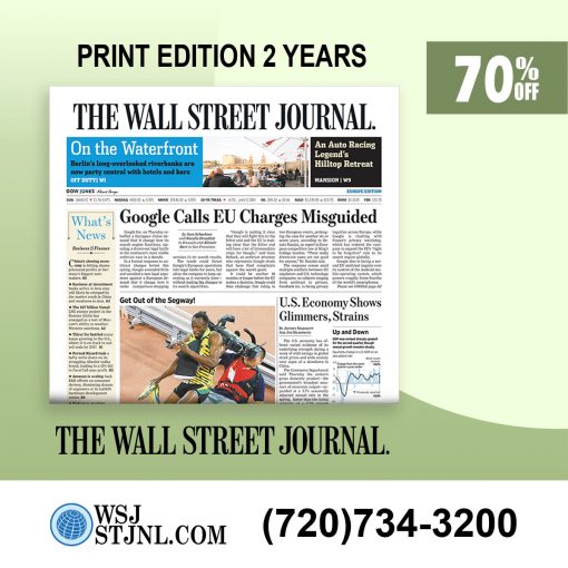 Order WSJ Print Edition Subscription for 2 Years at 70% Discount